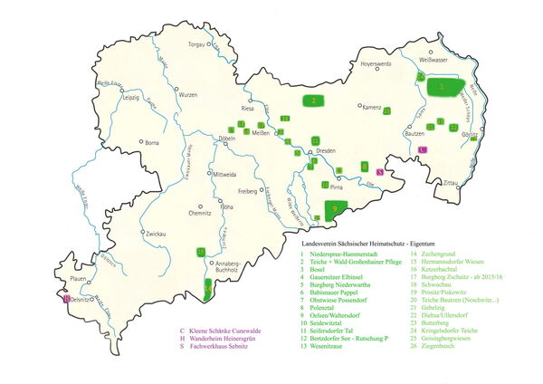 Kartendarstellung der Gebiete im Eigentum des Landesvereins Sächsischer Heimatschutz