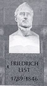 Büste von Friedrich List auf dem Querbahnsteig, Westseite des Leipziger Bahnhofes 